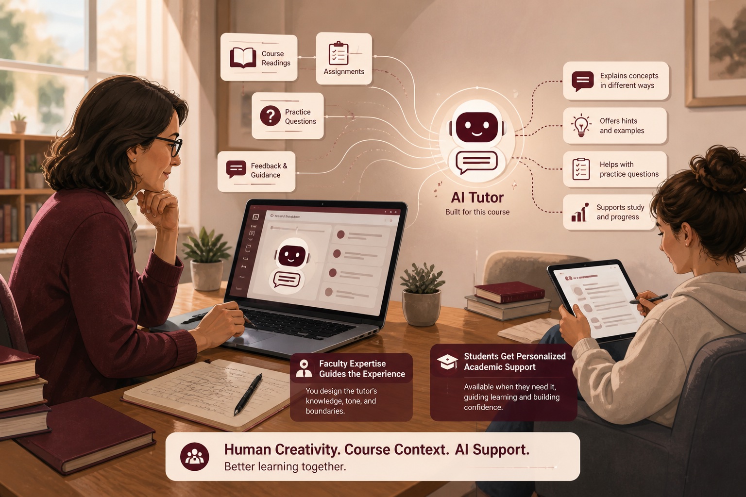 An AI tutor chatbot interface that asks students questions instead of answering them